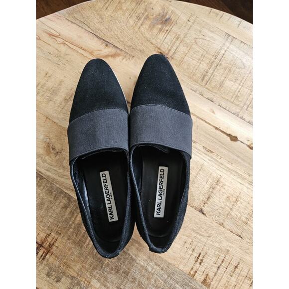 KARL LAGERFELD Kristi Black Leather Almond Toe Slip On Sneakers Shoes Women 6.5 - Picture 6 of 8